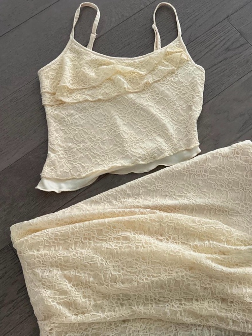 SHEIN Yellow Lace Cami & Skirt Set